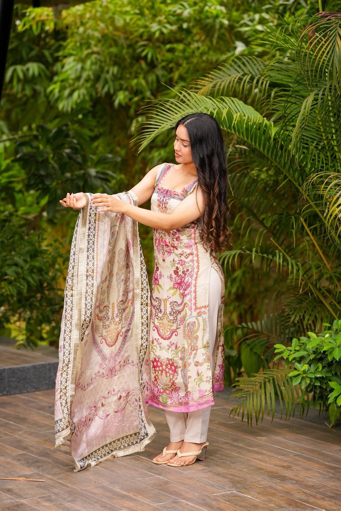Crepe Kurta Set for Women - Off White | MLWSHKS8891CRM | DesiQlo