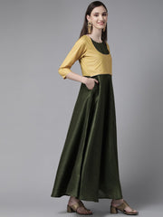 Olive Green Art Silk Solid Dress with Jacket-AHDRPSGP-935