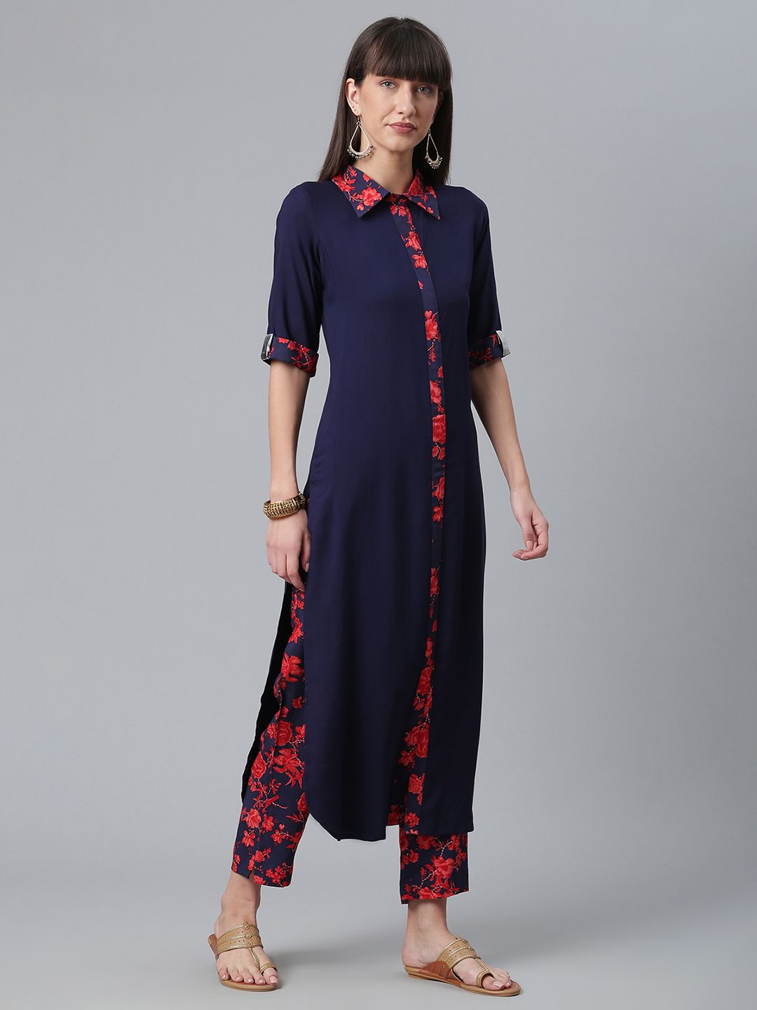 Navy Rayon Kurta Set - Women's Indian Kurta Sets Online