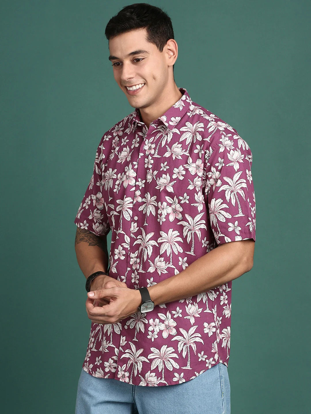 Floral Pink Slim Fit Mens Shirt | Printed Shirt by DesiQlo