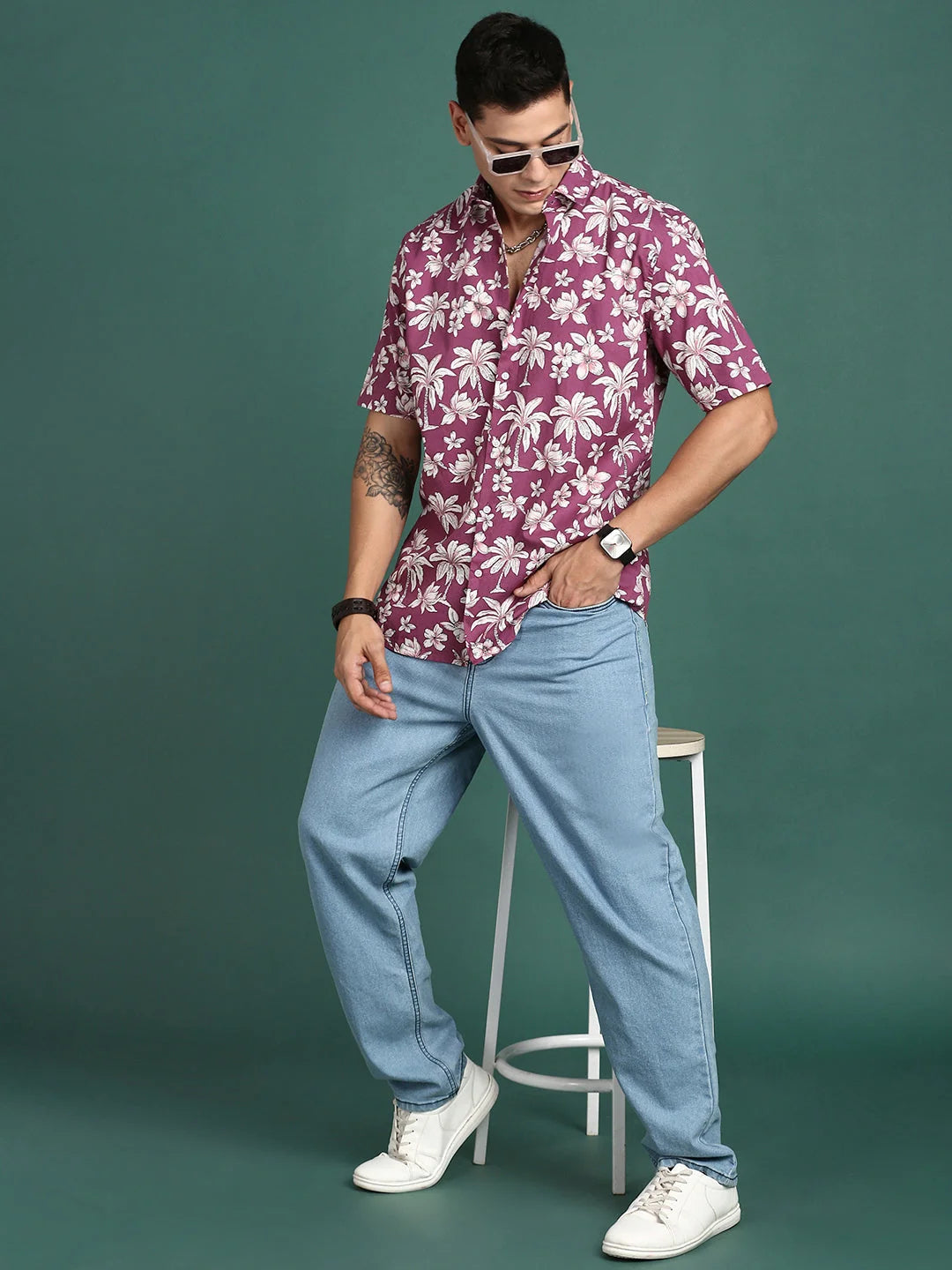 Floral Pink Slim Fit Mens Shirt | Printed Shirt by DesiQlo