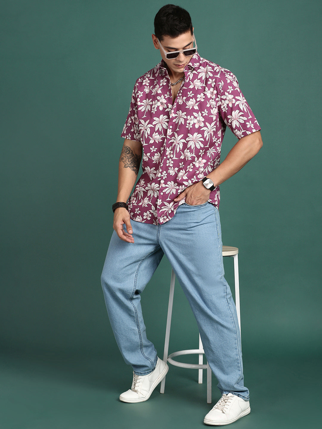 Floral Pink Slim Fit Mens Shirt | Printed Shirt by DesiQlo