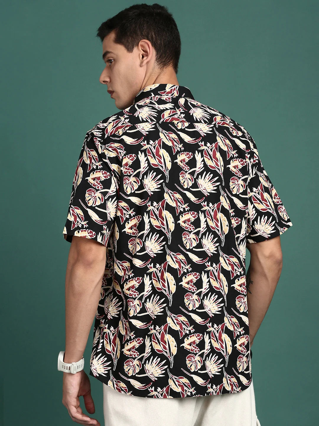 Floral Black Cotton Mens Shirt | Slim Fit Printed Shirt