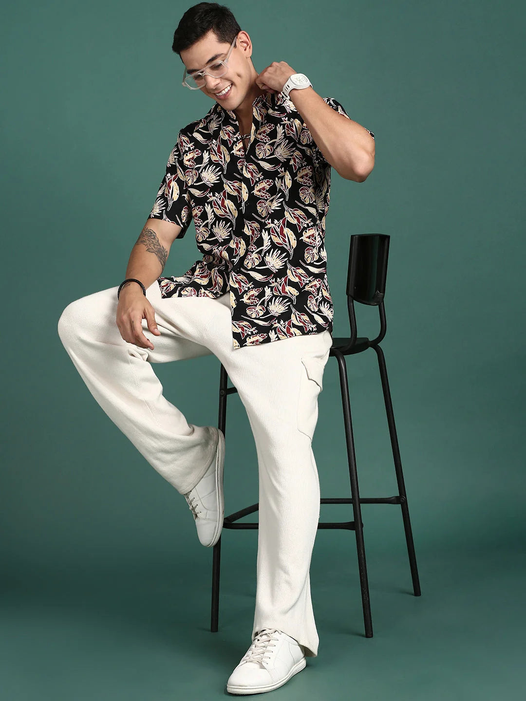 Floral Black Cotton Mens Shirt | Slim Fit Printed Shirt