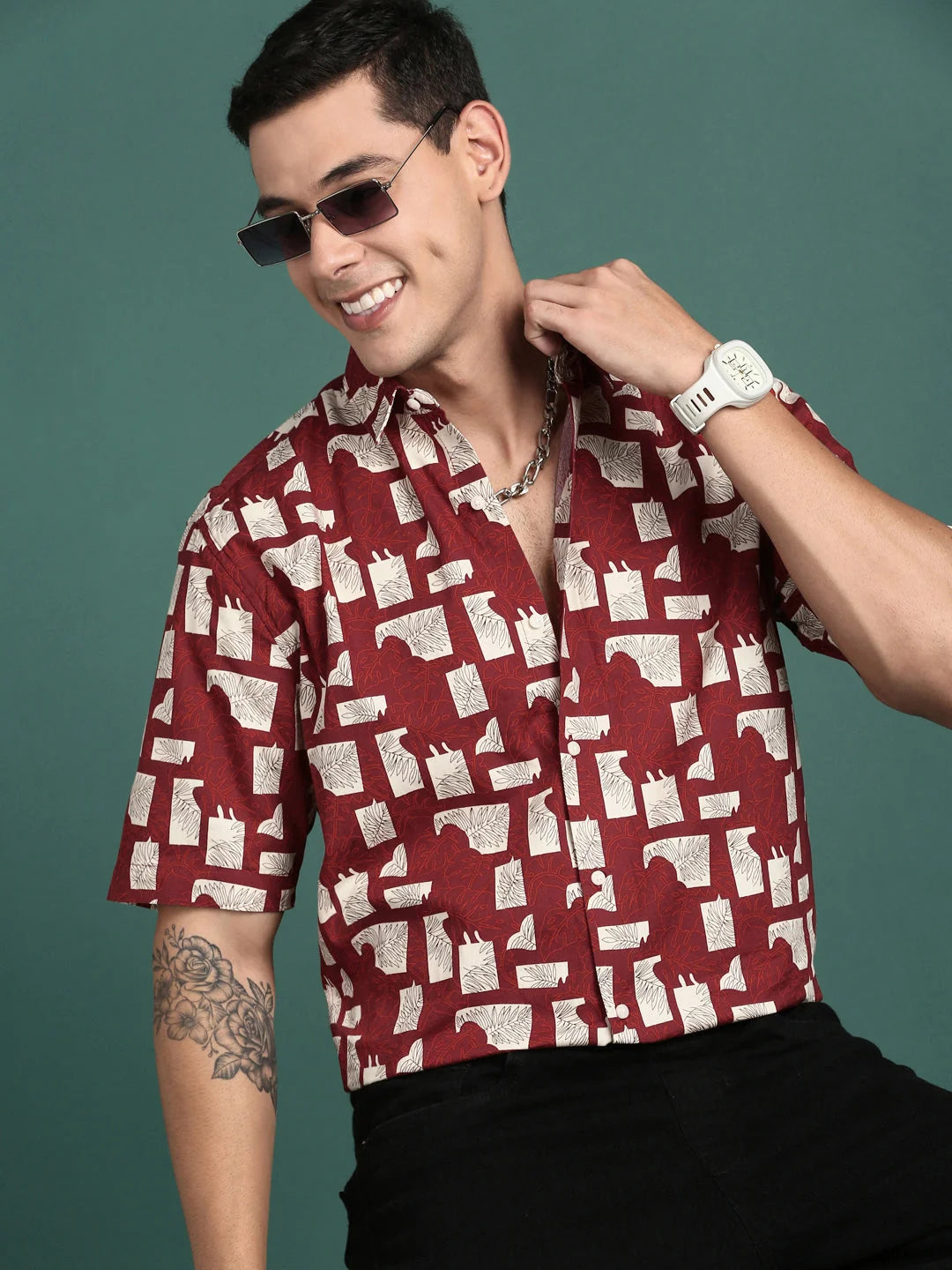 Floral Maroon Slim Fit Mens Shirt | Printed Shirt by DesiQlo