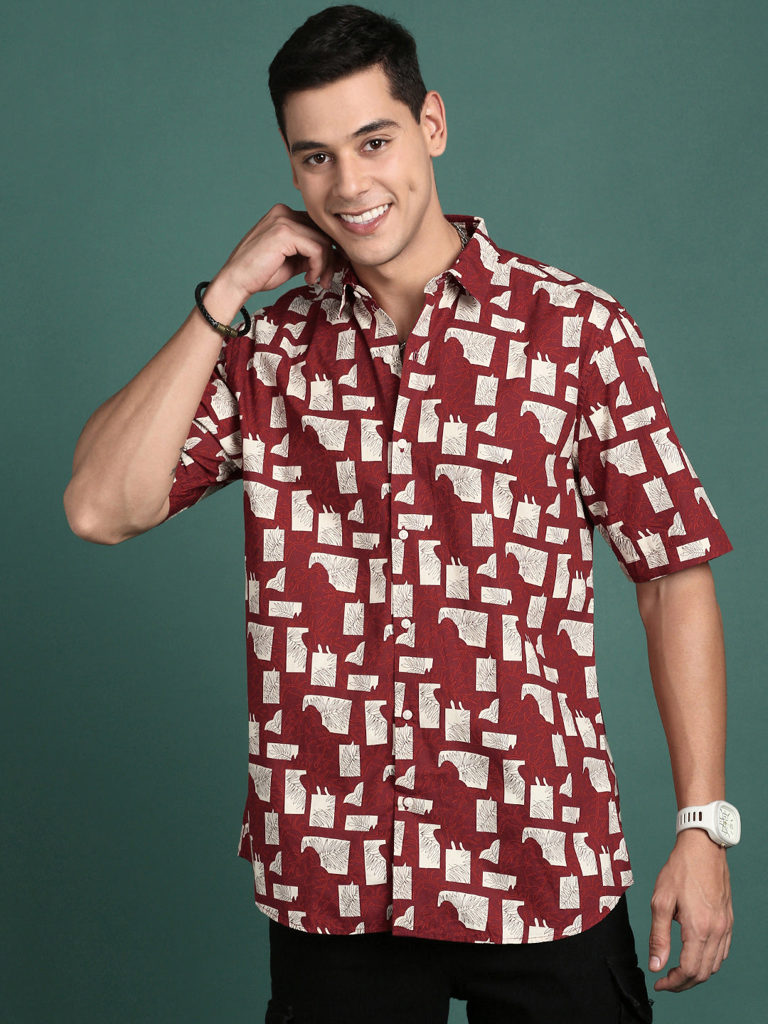 Floral Maroon Slim Fit Mens Shirt | Printed Shirt by DesiQlo