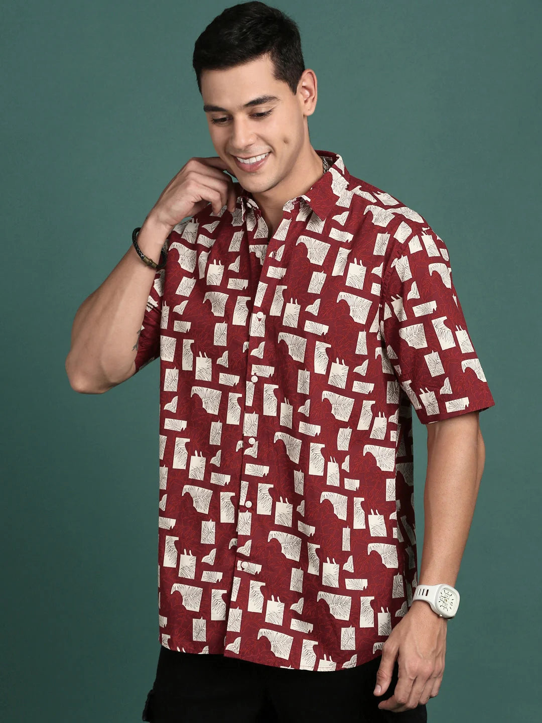Floral Maroon Slim Fit Mens Shirt | Printed Shirt by DesiQlo