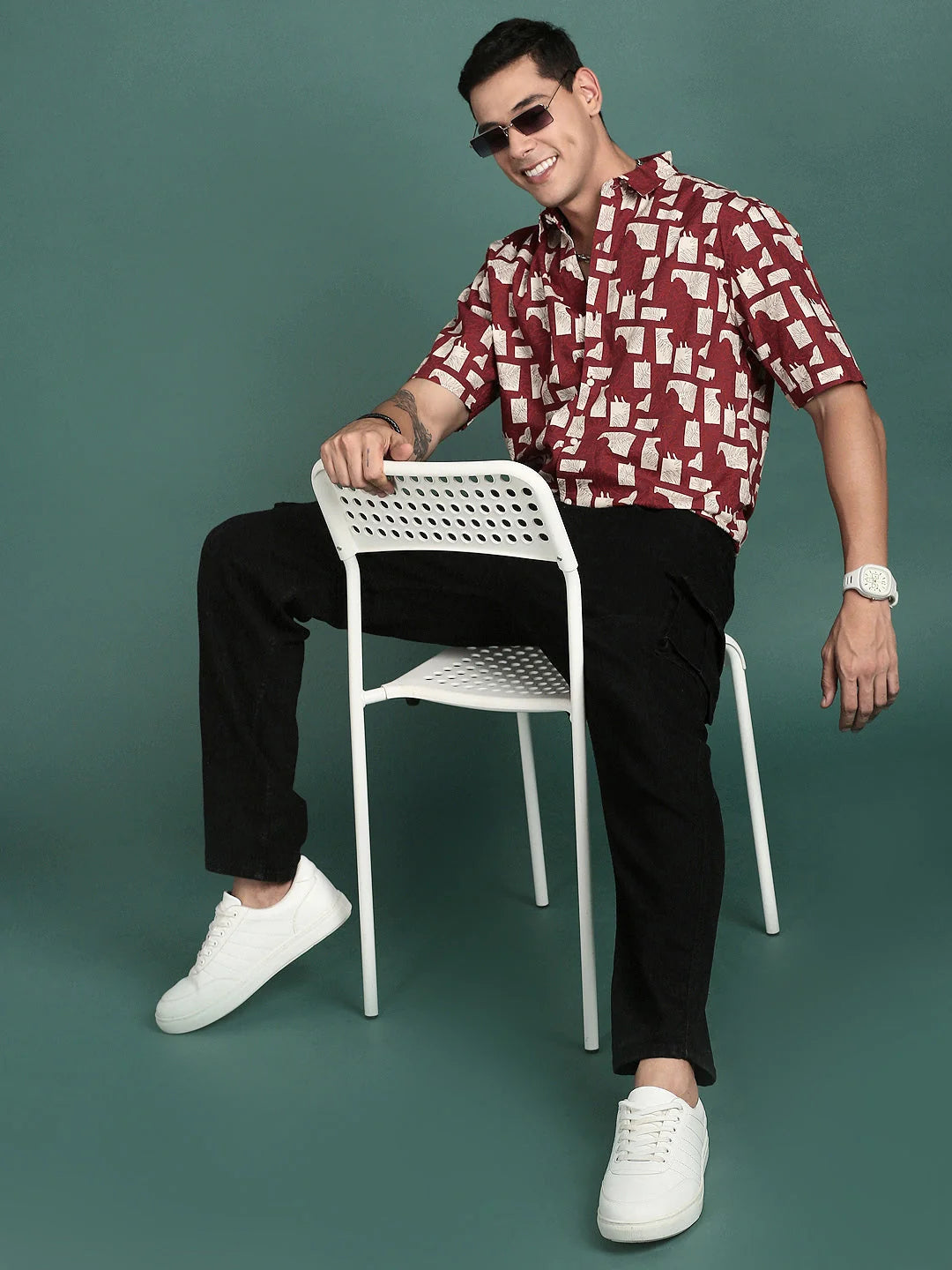 Floral Maroon Slim Fit Mens Shirt | Printed Shirt by DesiQlo