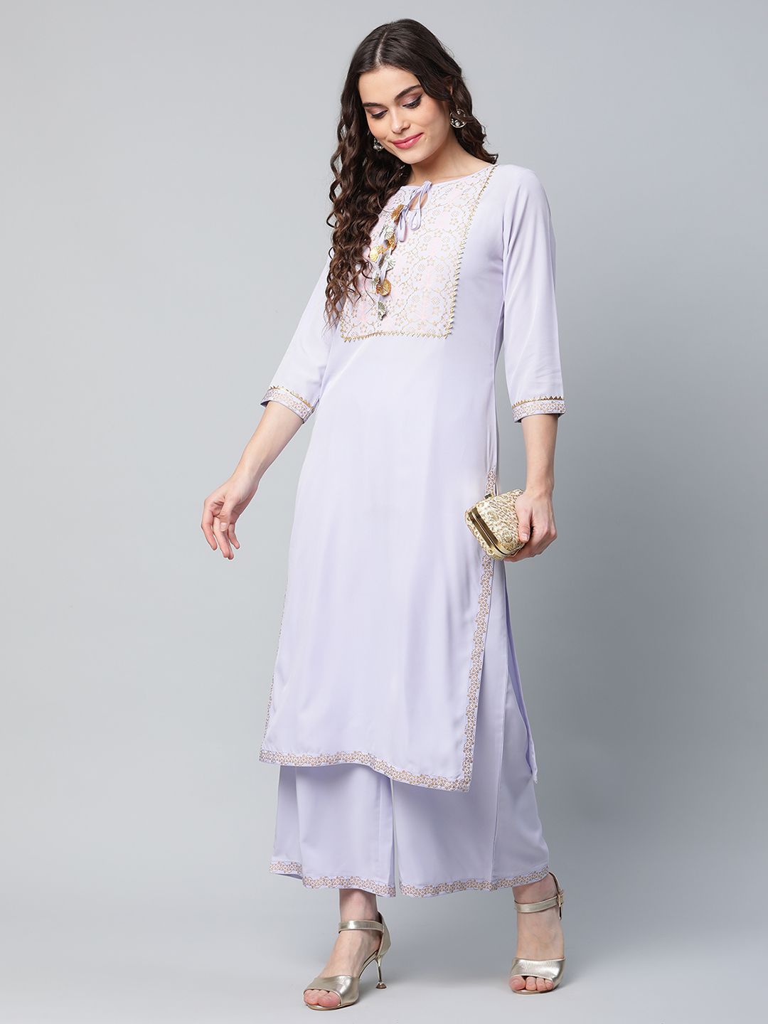 Powder Blue & Gold Kurta and Palazzo Set | Women's Palazzo Sets