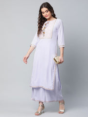 Powder Blue & Gold Printed Kurta Palazzo Set-AHKUPZ-COMBO-403