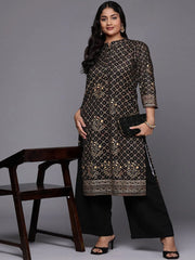 Women Bandhani Printed Gotta Patti Velvet Kurta-AP-AHKUVLDP-1103