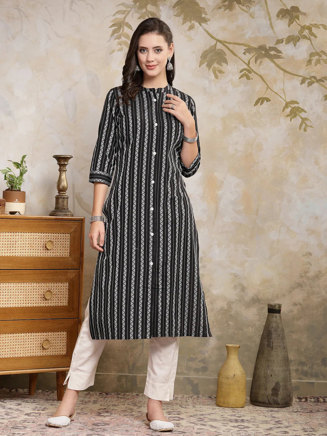 Cotton Blend Straight Kurta - Embroidered Indian Kurtis for Women