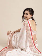Women's Jute  White Embellished Designer Saree With Blouse Piece-FF0JUTHCA7006