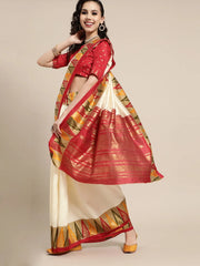 Women's Blend Red Printed Designer Saree With Blouse Piece-SOFIA2005