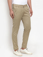 Indian Needle Men Beige Slim Fit Formal Trousers