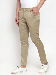 Indian Needle Men Beige Slim Fit Formal Trousers