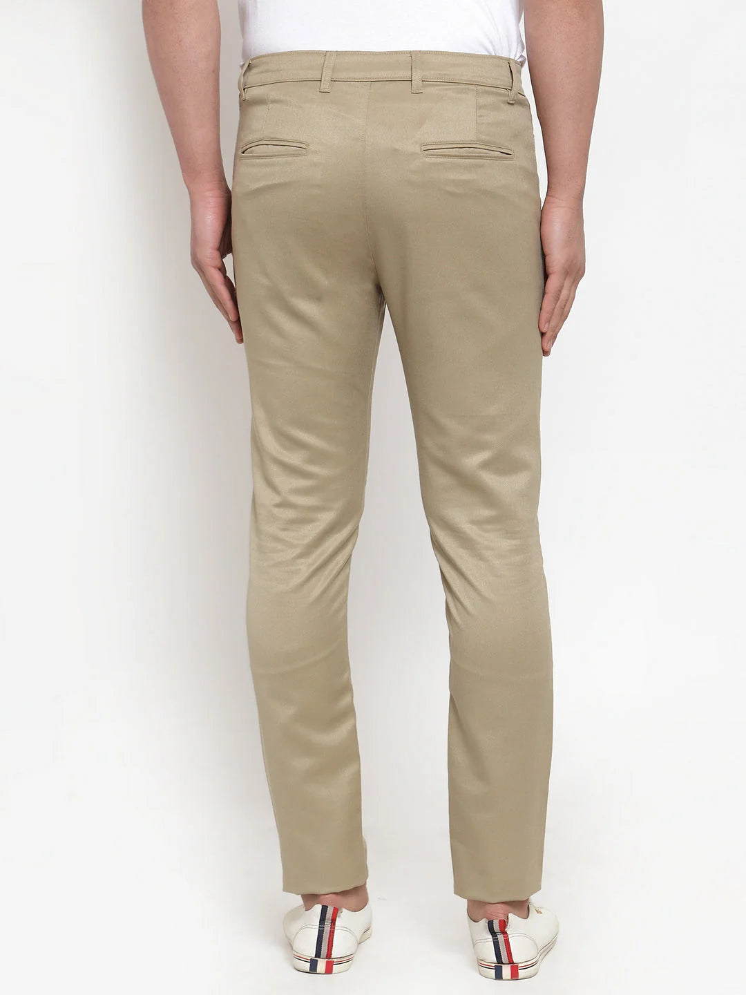 Beige Slim Fit Formal Trousers - Indian Needle Cotton Pants