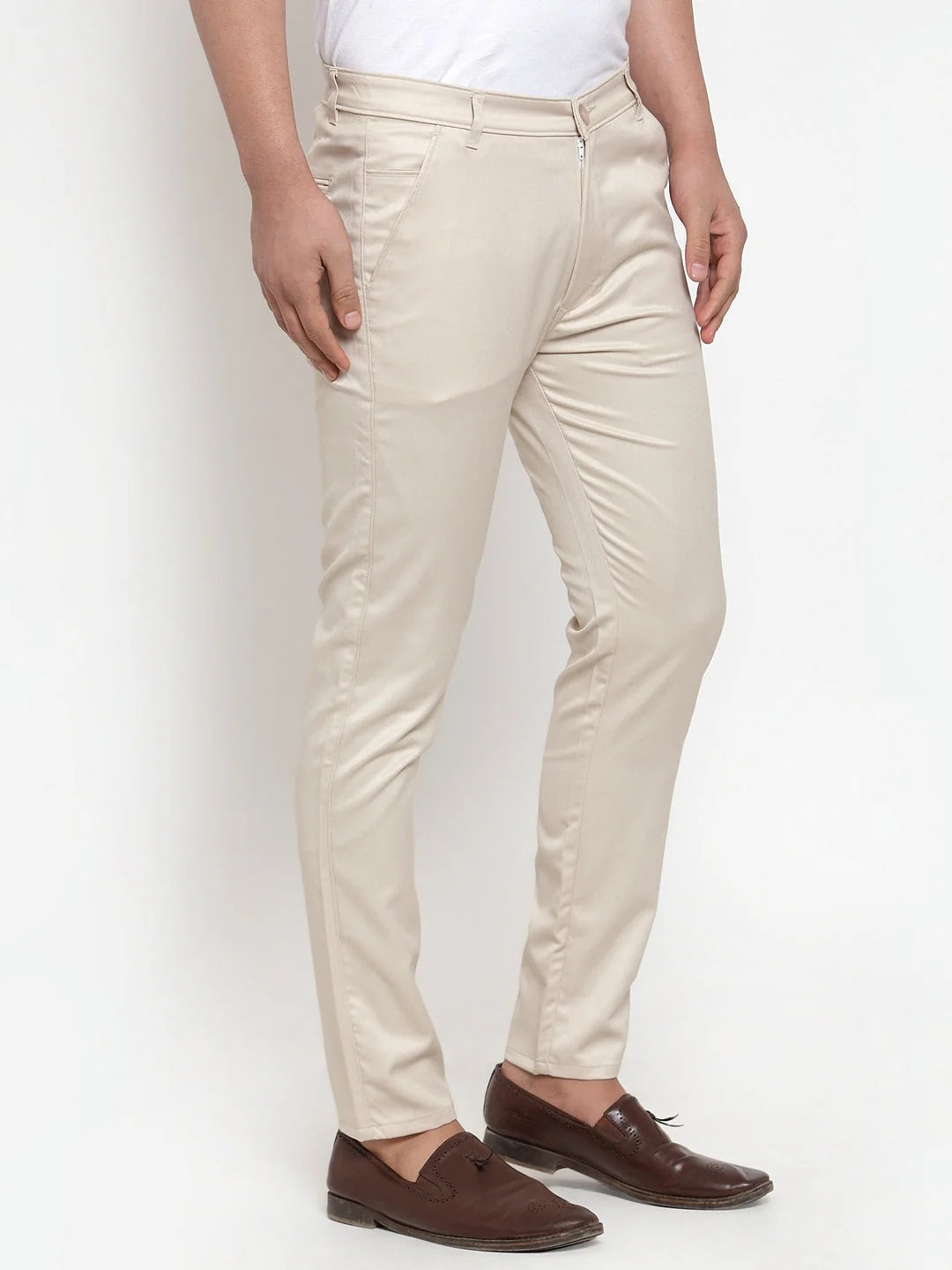 Jainish Brown Tapered Formal Trousers - Cotton Pants for Men