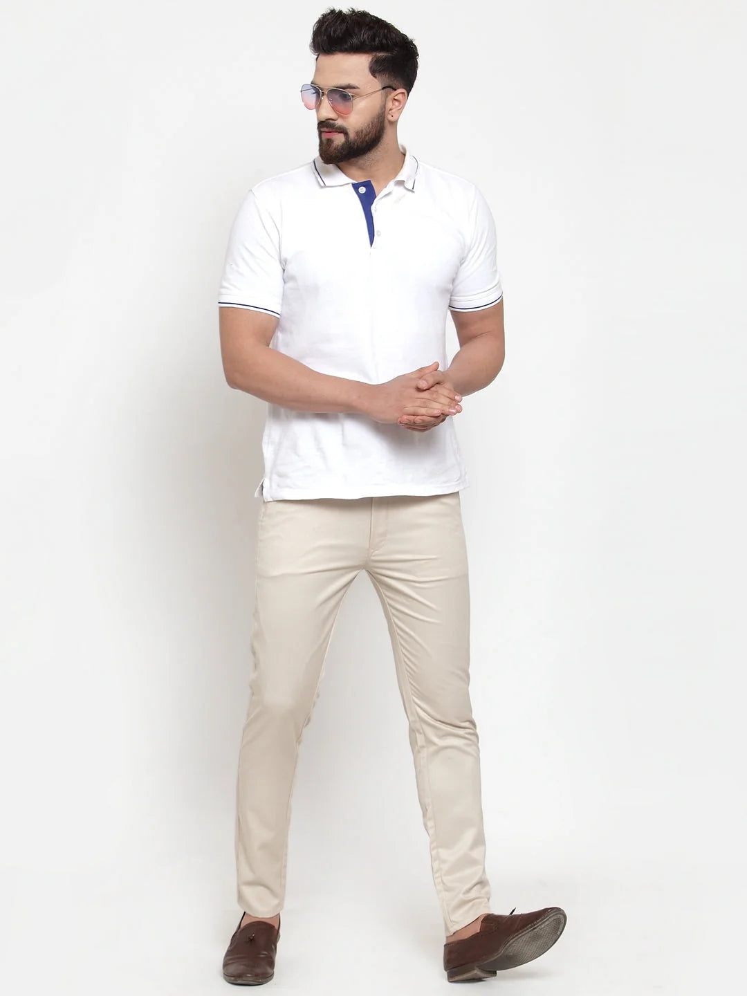 Jainish Brown Tapered Formal Trousers - Cotton Pants for Men