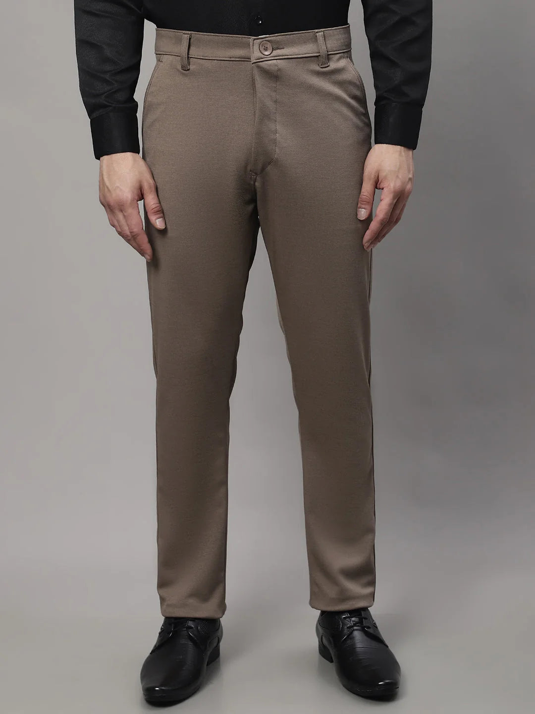 Dark Beige Formal Trousers | Jainish Tapered Fit Cotton Pants