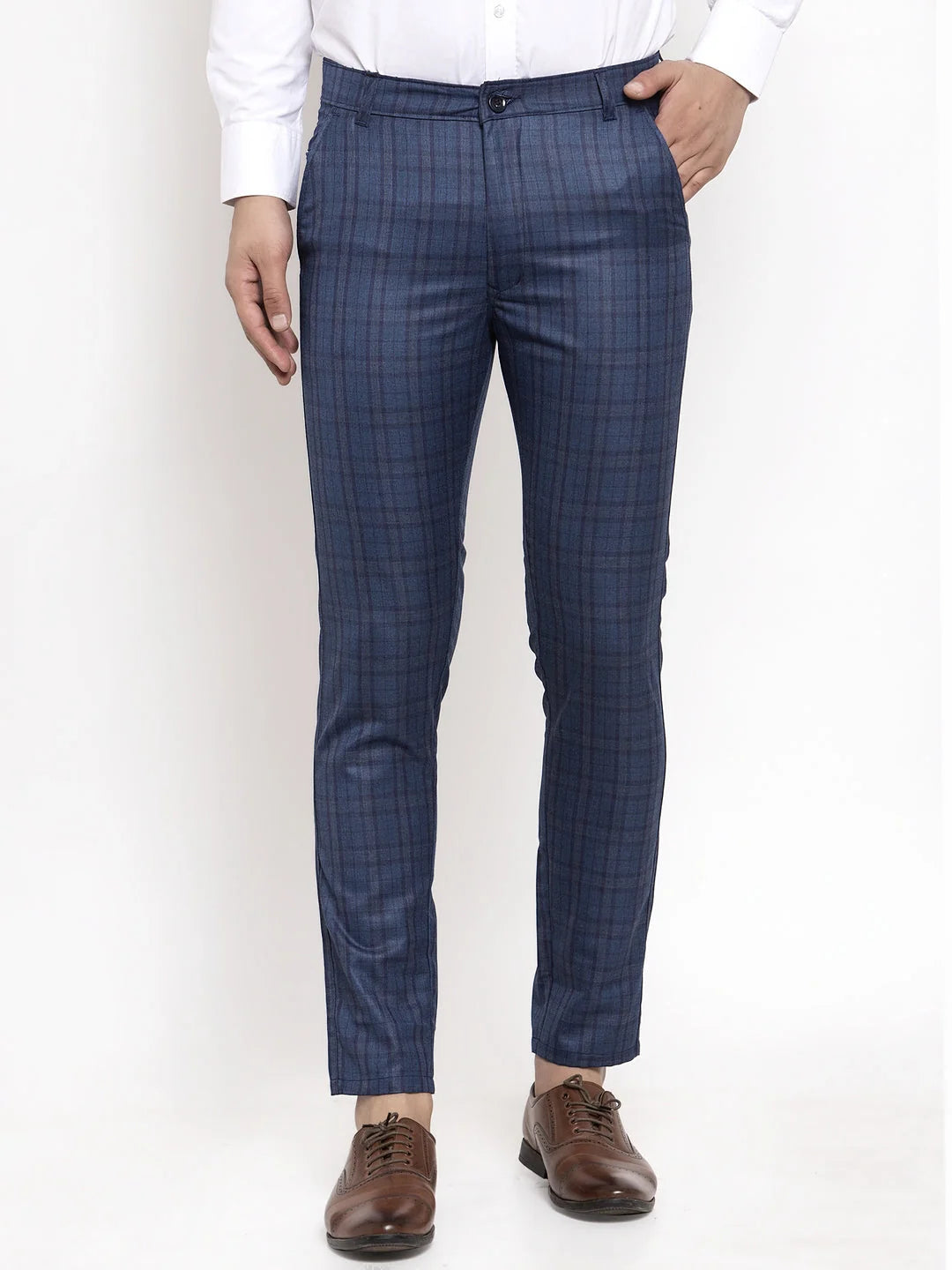 Navy Cotton Formal Trousers - Indian Needle Menswear