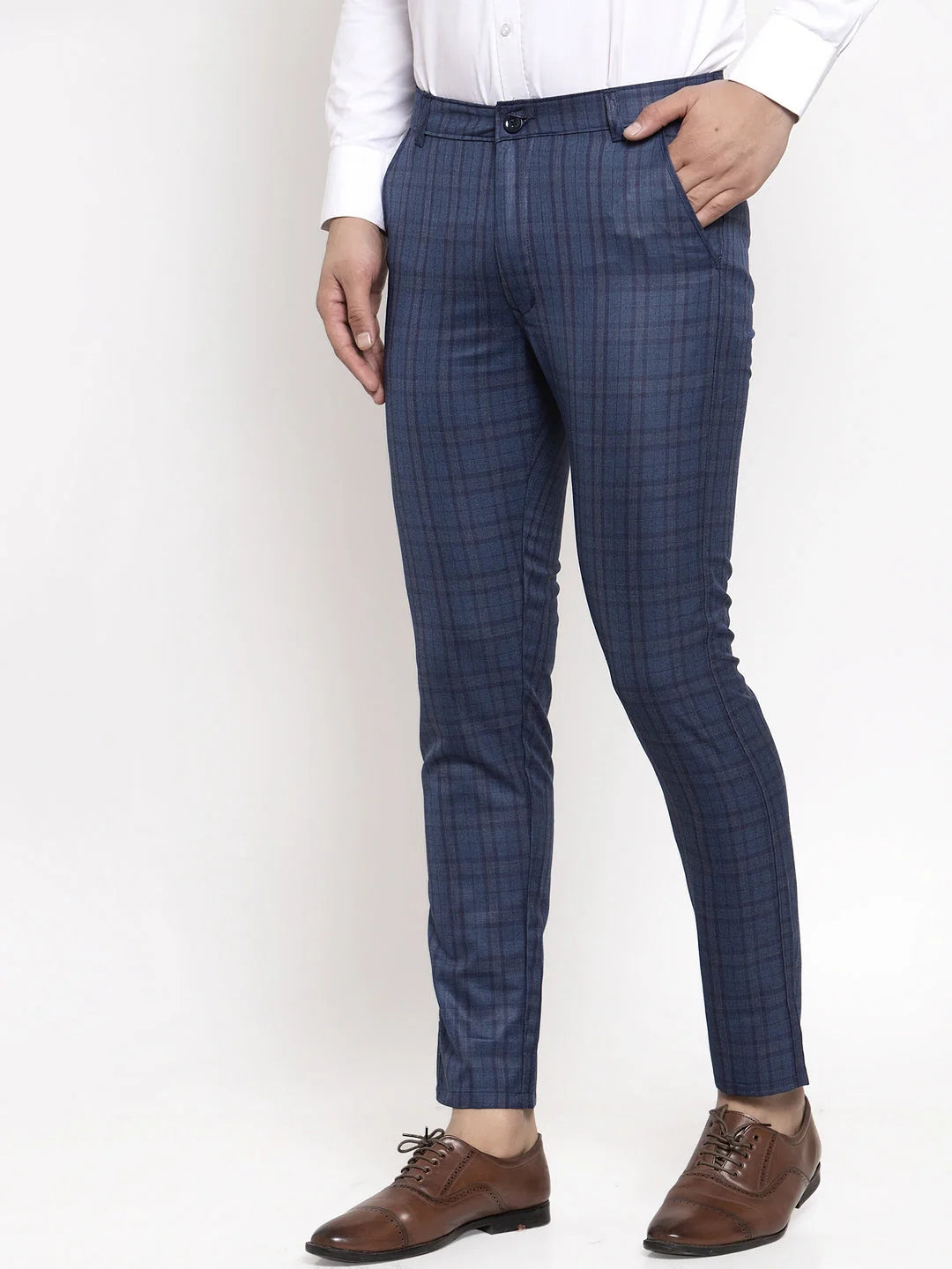 Navy Cotton Formal Trousers - Indian Needle Menswear