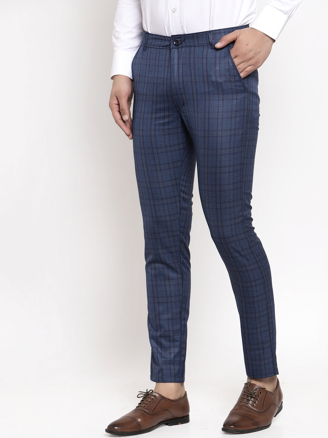 Navy Cotton Formal Trousers - Indian Needle Menswear