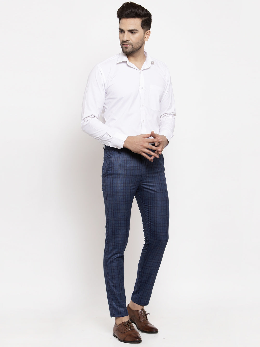Navy Cotton Formal Trousers - Indian Needle Menswear