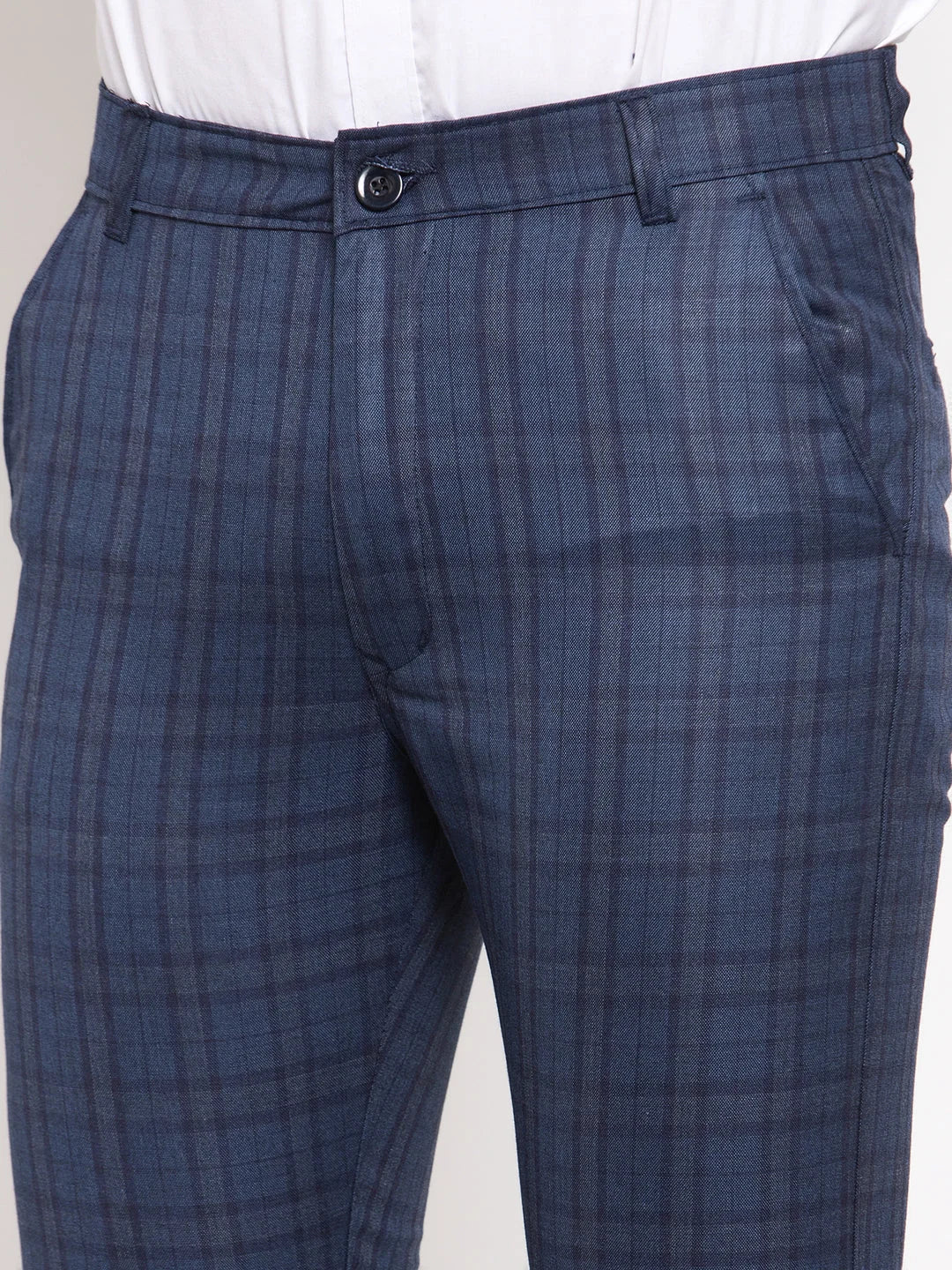 Navy Cotton Formal Trousers - Indian Needle Menswear