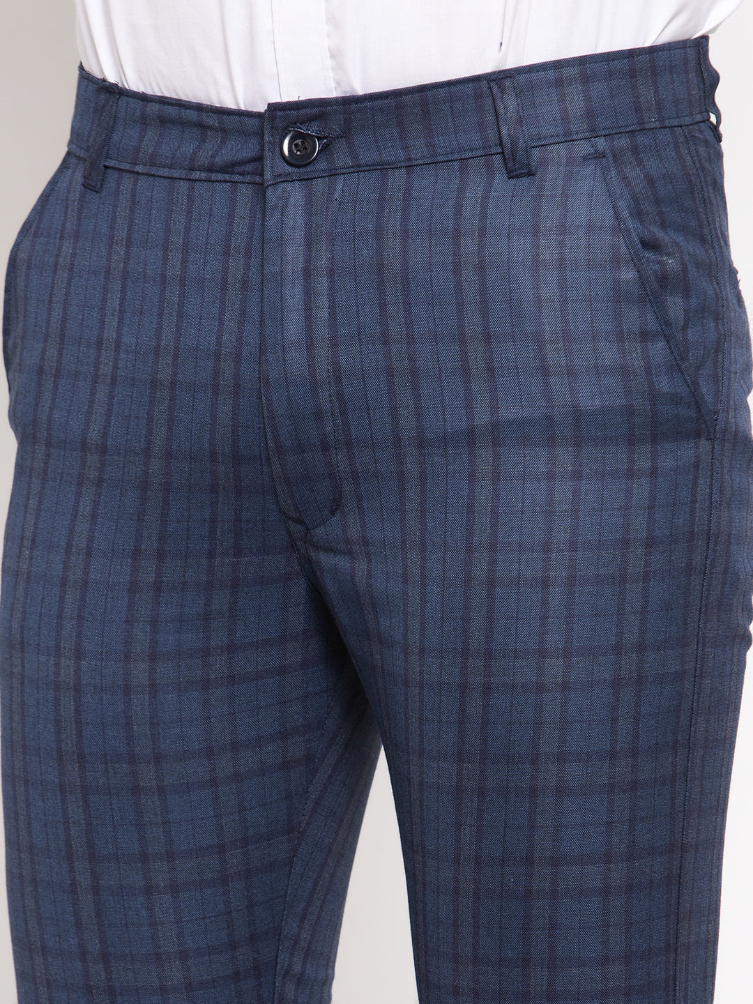 Navy Cotton Formal Trousers - Indian Needle Menswear