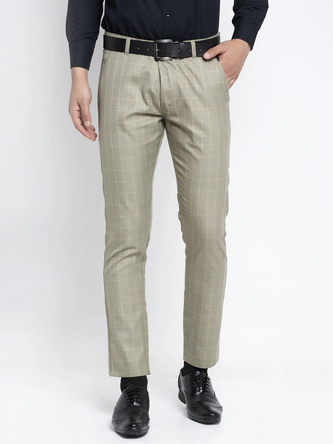 Indian Needle Men's Green Formal Trousers