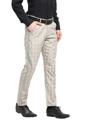 Indian Needle Men's Beige Cotton Solid Formal Trousers