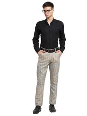 Indian Needle Men's Beige Cotton Solid Formal Trousers