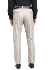 Indian Needle Men's Beige Cotton Solid Formal Trousers