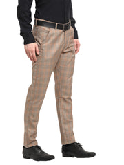 DesiQlo Men's Brown Cotton Checked Formal Trousers ( FGP 267Brown )