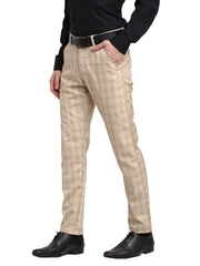 DesiQlo Men's Cream Cotton Checked Formal Trousers ( FGP 267Cream )