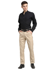 DesiQlo Men's Cream Cotton Checked Formal Trousers ( FGP 267Cream )
