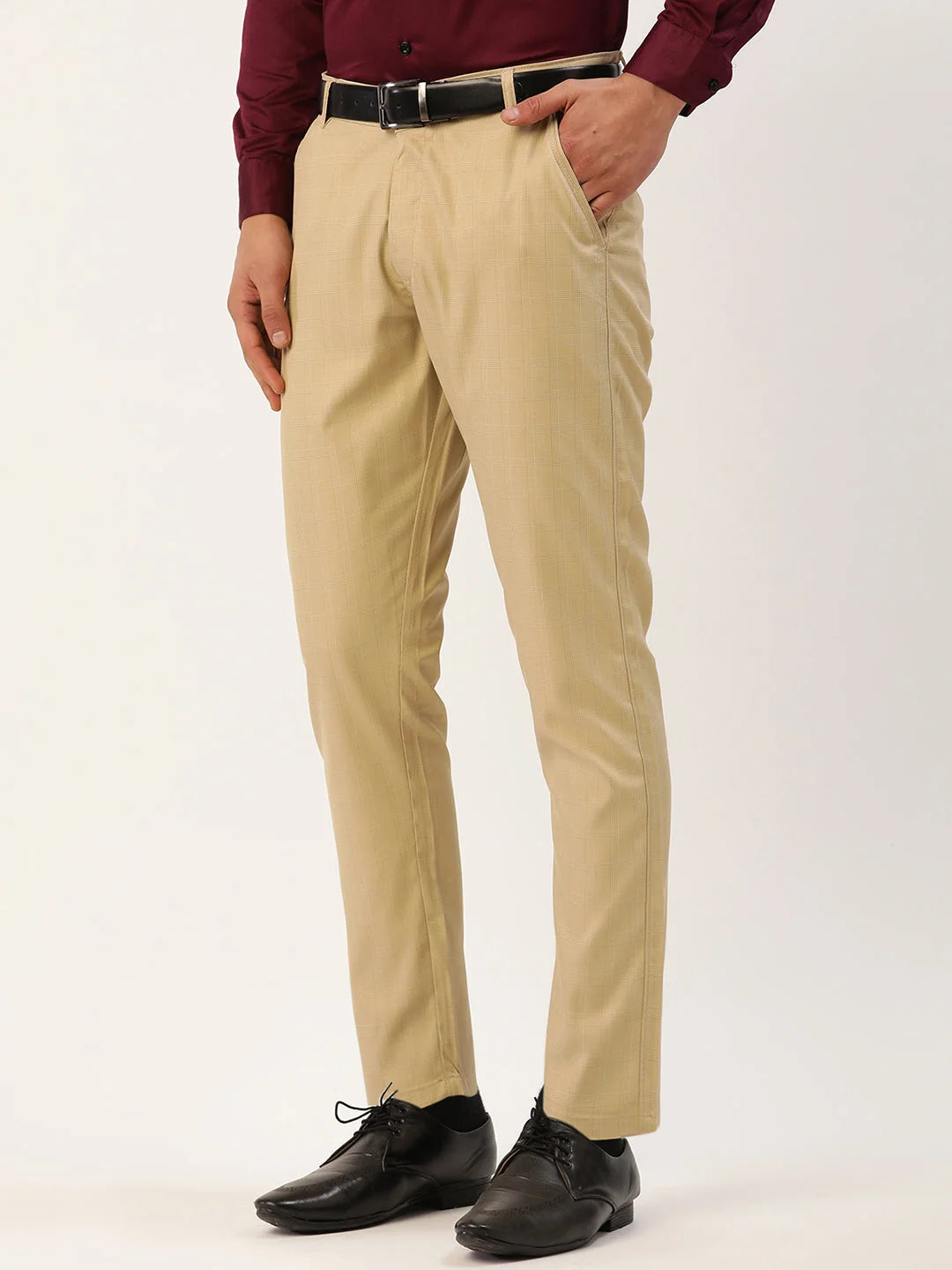Men's Blue Formal Trousers - Indian Needle Cotton Dress Pants