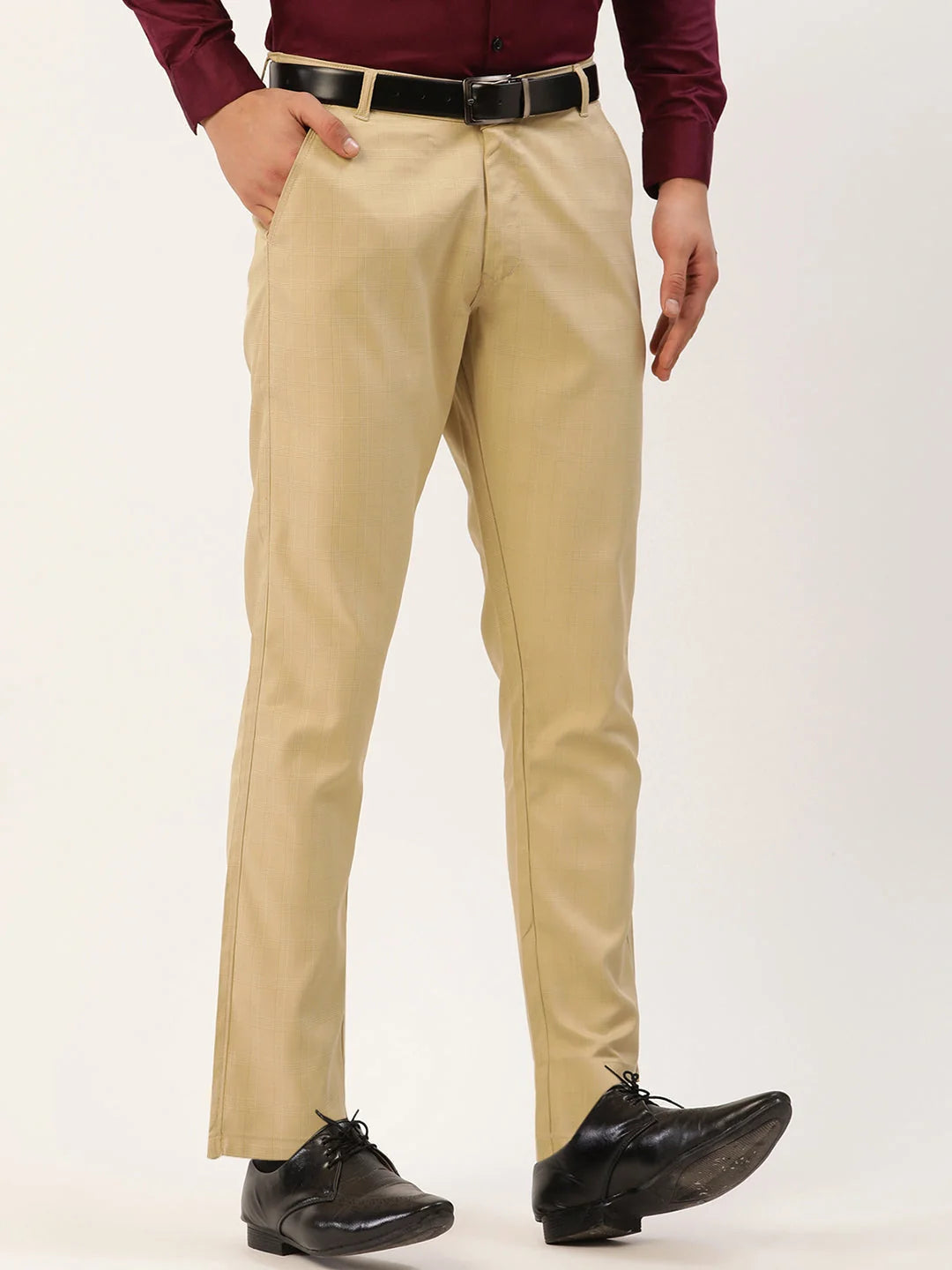 Men's Blue Formal Trousers - Indian Needle Cotton Dress Pants