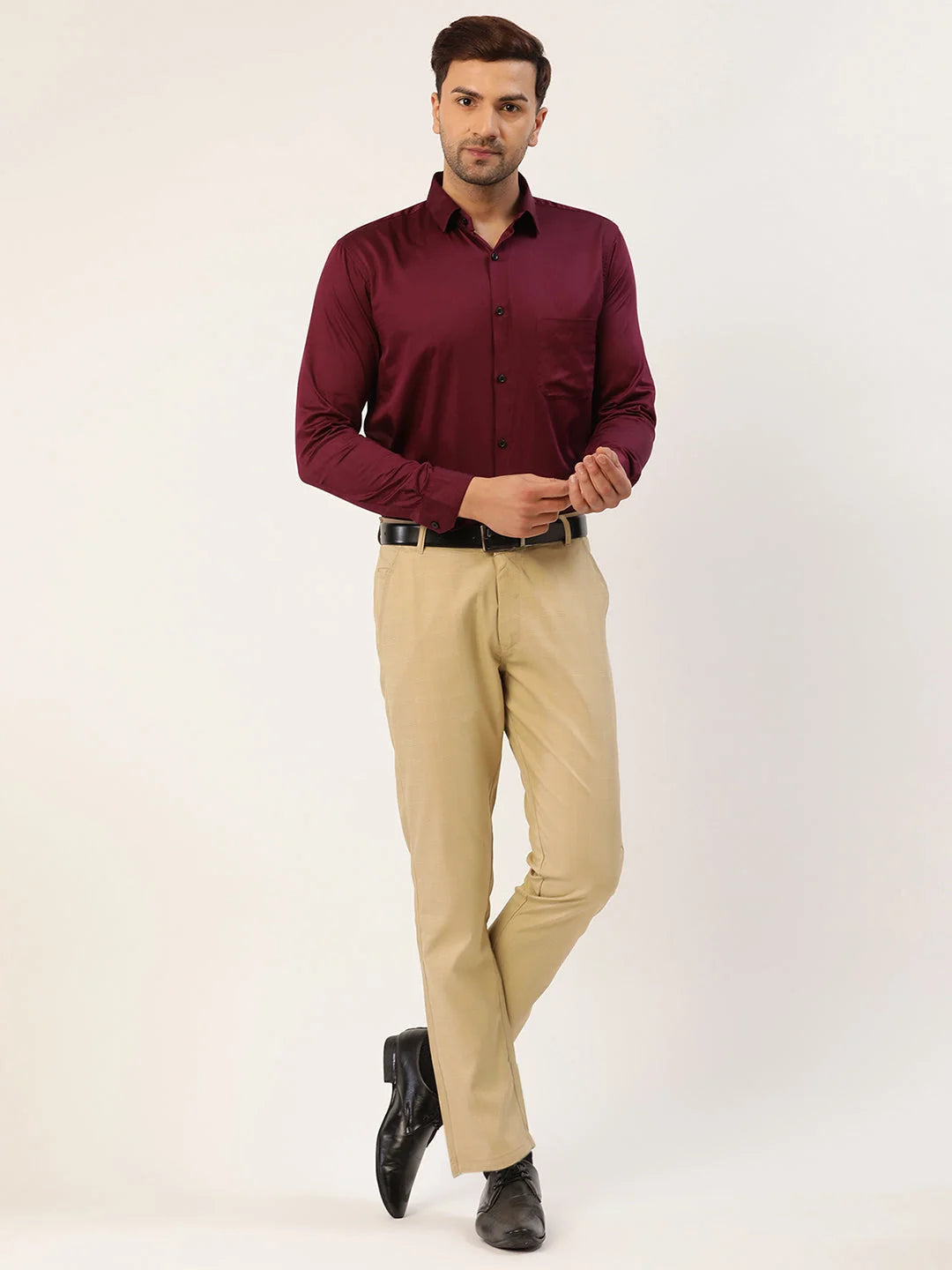 Men's Blue Formal Trousers - Indian Needle Cotton Dress Pants