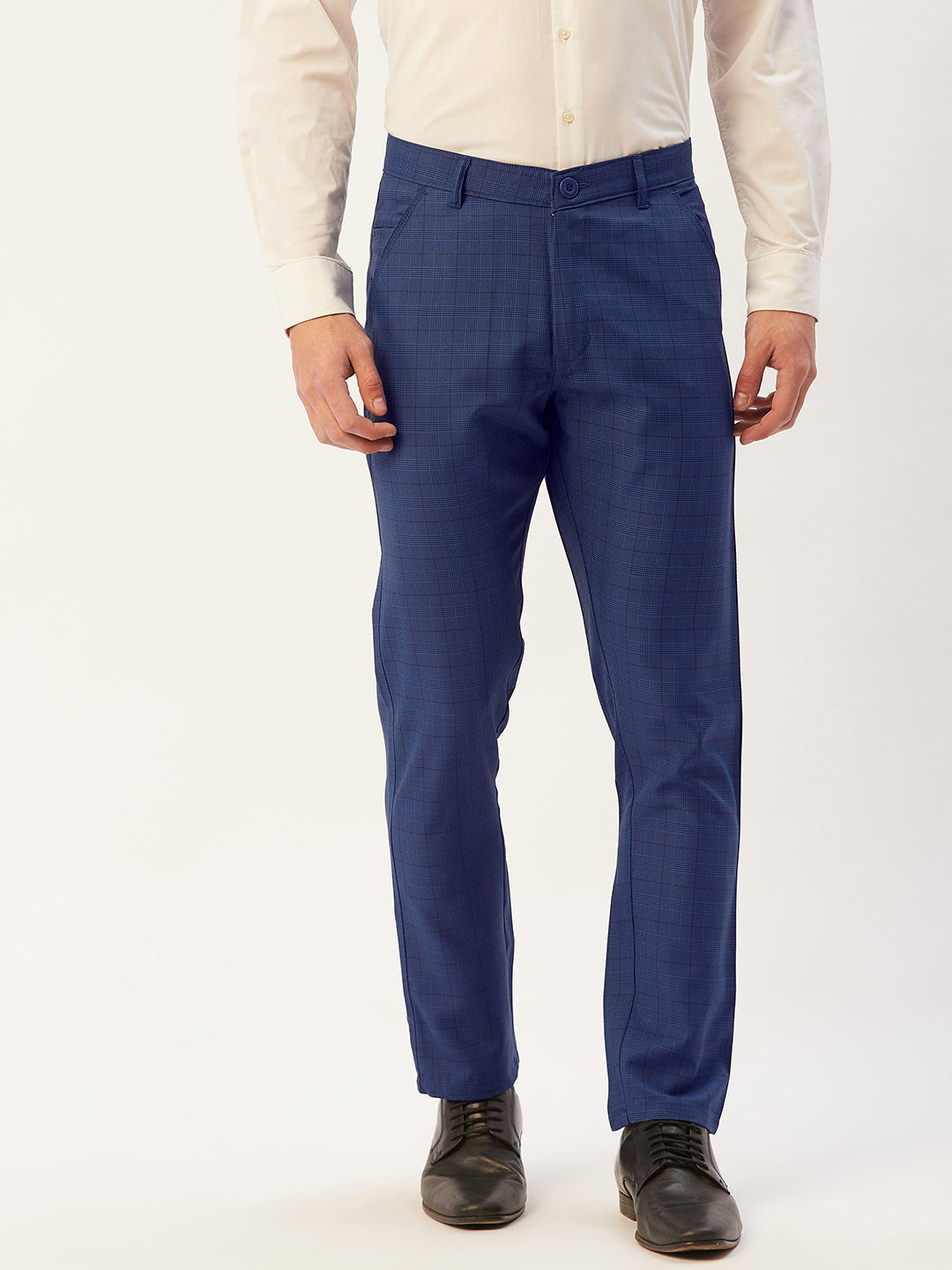 DesiQlo Men's Blue Checked Formal Trousers ( FGP 270Blue )