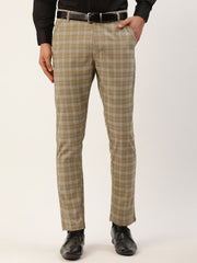 DesiQlo Men's Beige Tartan Checked Formal Trousers ( FGP 271Beige )