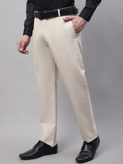 DesiQlo Men's Cream Tapered Fit Formal Trousers