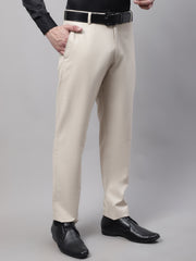 DesiQlo Men's Cream Tapered Fit Formal Trousers