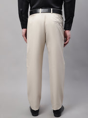 DesiQlo Men's Cream Tapered Fit Formal Trousers