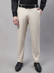 DesiQlo Men's Cream Tapered Fit Formal Trousers