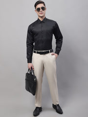 DesiQlo Men's Cream Tapered Fit Formal Trousers