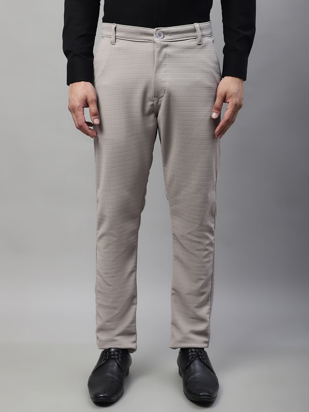 DesiQlo Men's Light Grey Tapered Fit Formal Trousers