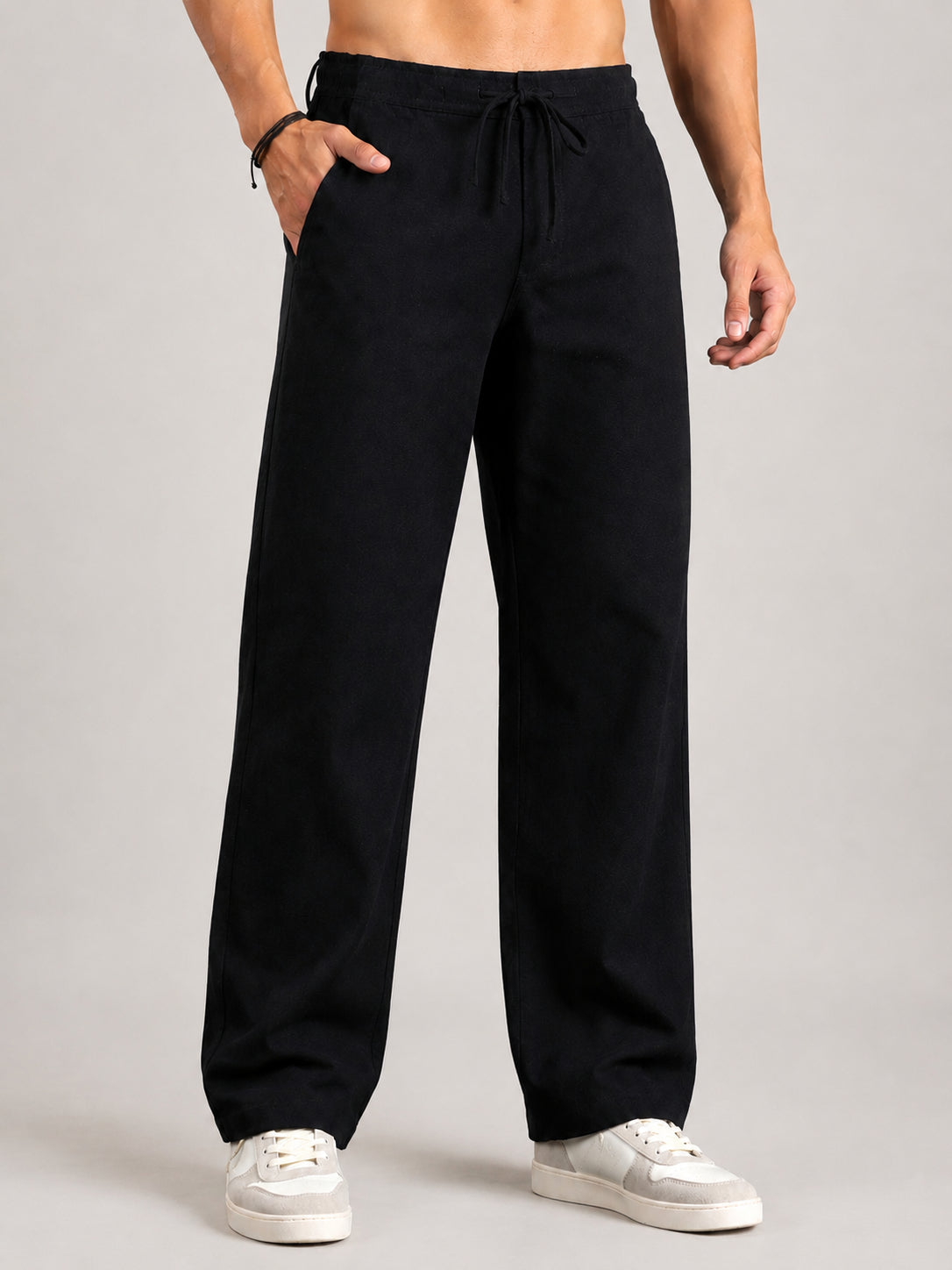 Linen Relaxed-Fit Regular Trousers for Men ( RDGP 306Black )