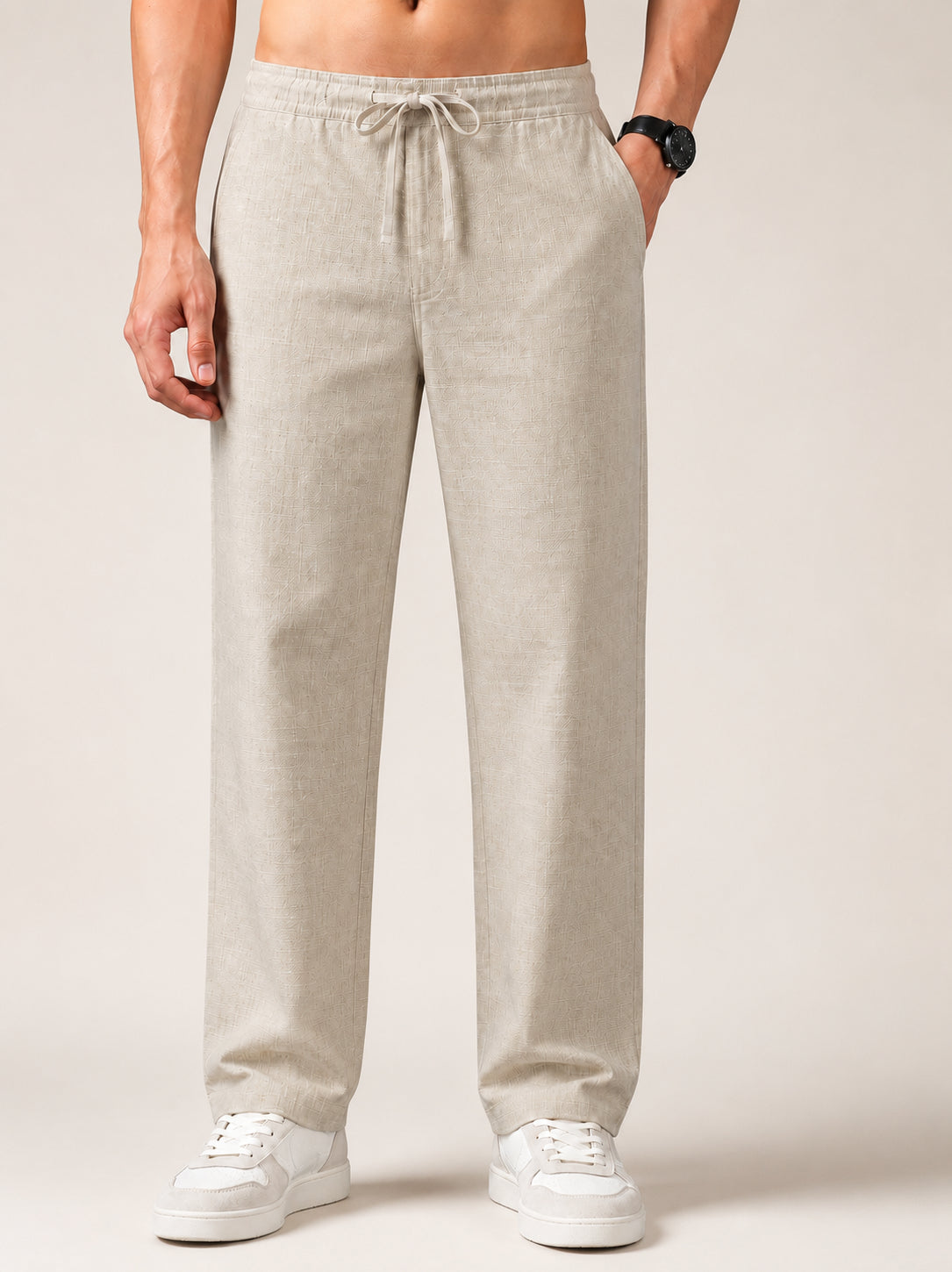 Linen Relaxed-Fit Regular Trousers for Men ( RDGP 306Cream )